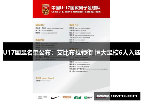 U17国足名单公布：艾比布拉领衔 恒大足校6人入选